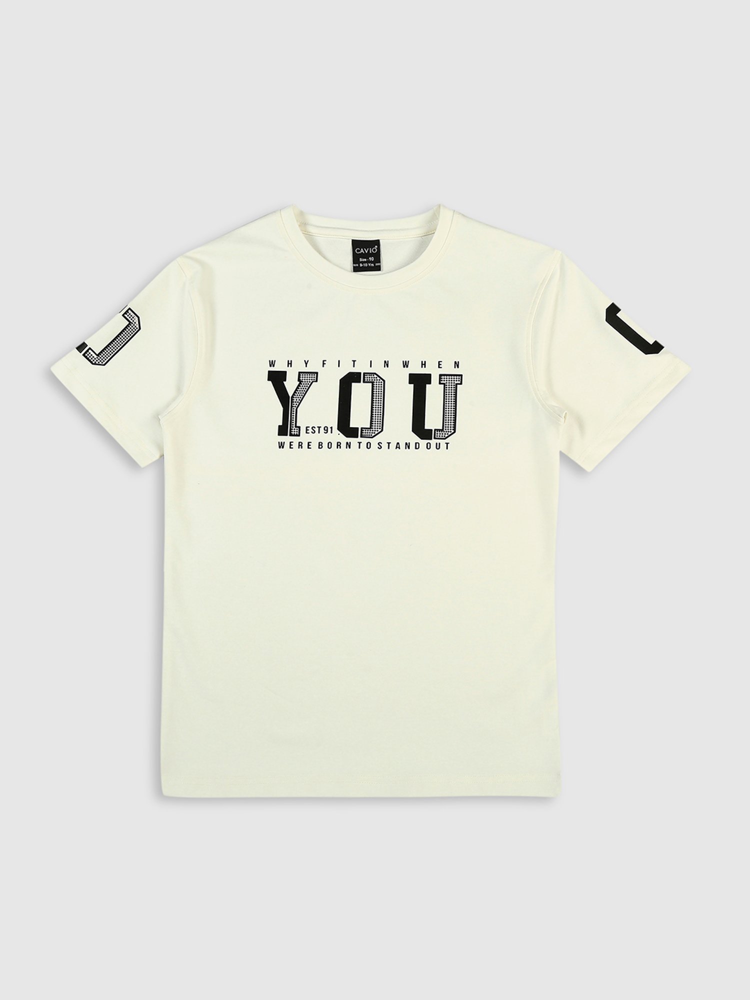 Cavio Kids Cream Printed T-Shirt