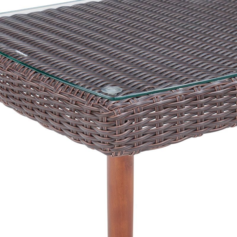 All-Weather Wicker Athens Outdoor Coffee Table with Glass Top Brown - Alaterre Furniture