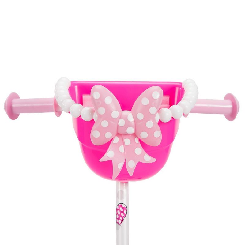 Huffy 28639 Disney Minnie Girls Kid Toddler Preschool 3 Wheel Ride On Kick Scooter Toy with Basket, For Ages 3 and Up, Pink/White