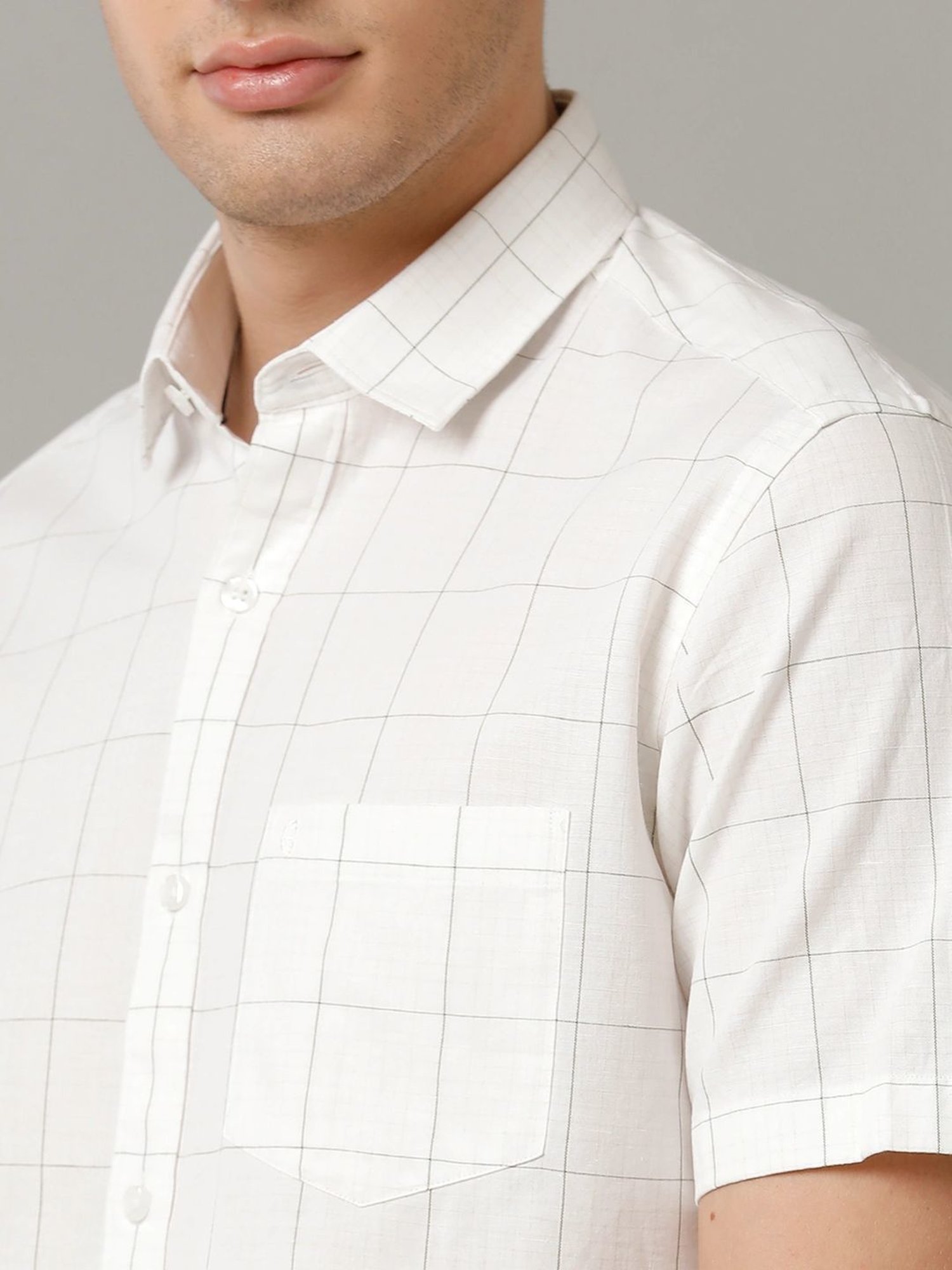 Cavallo By Linen Club White Linen Contemporary Fit Checks Shirt