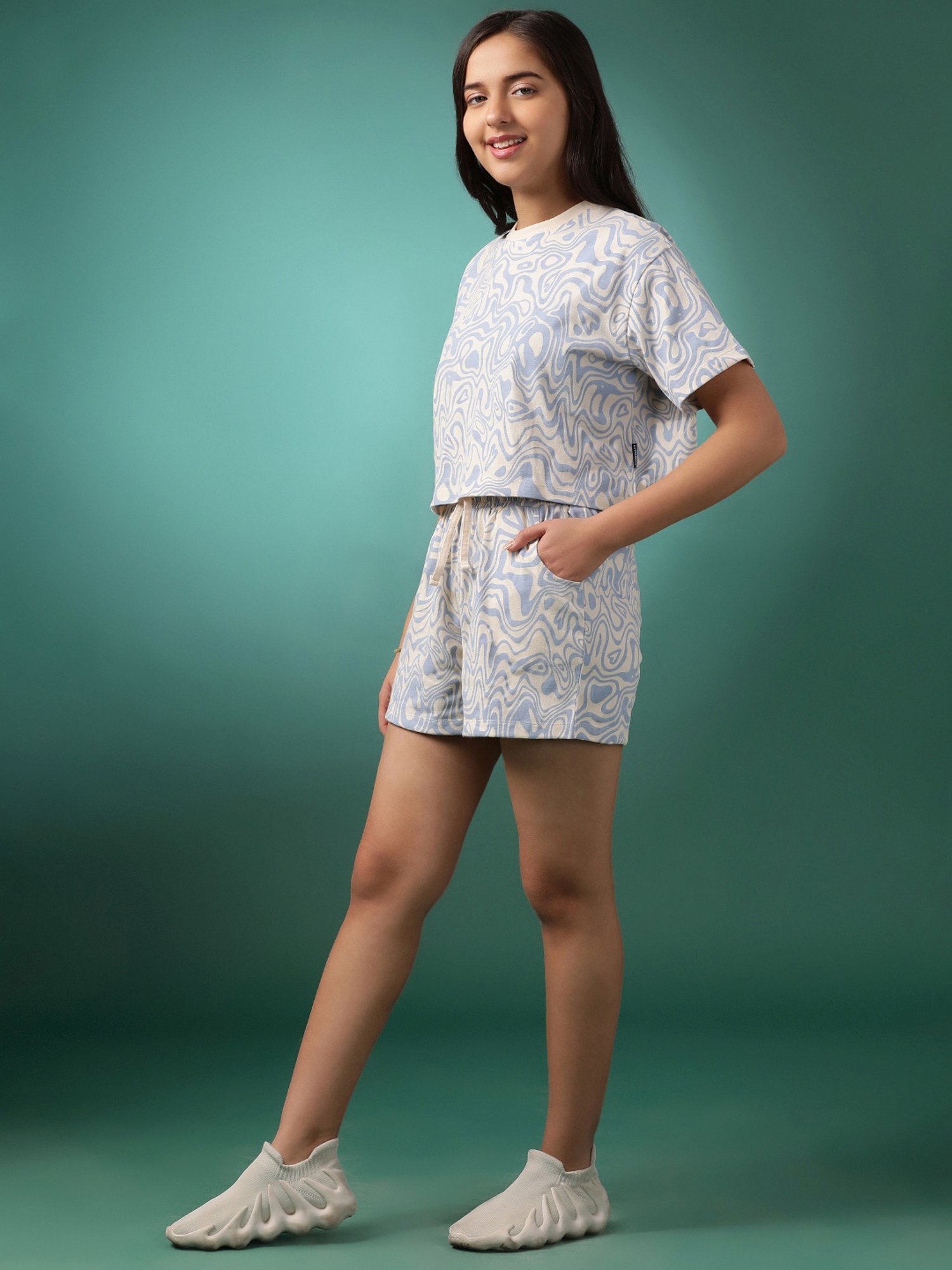 Lil Tomatoes Girls Blue & White Printed Top with Shorts