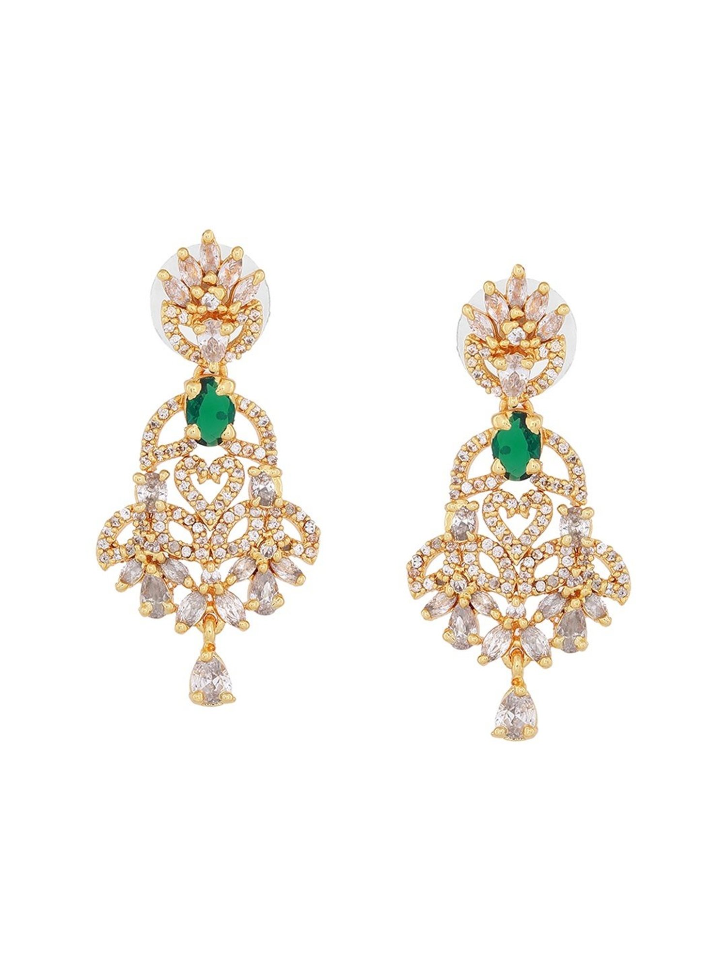 Estele Gold-Plated CZ Dazzling Designer Necklace Set with Colored Stones for Women