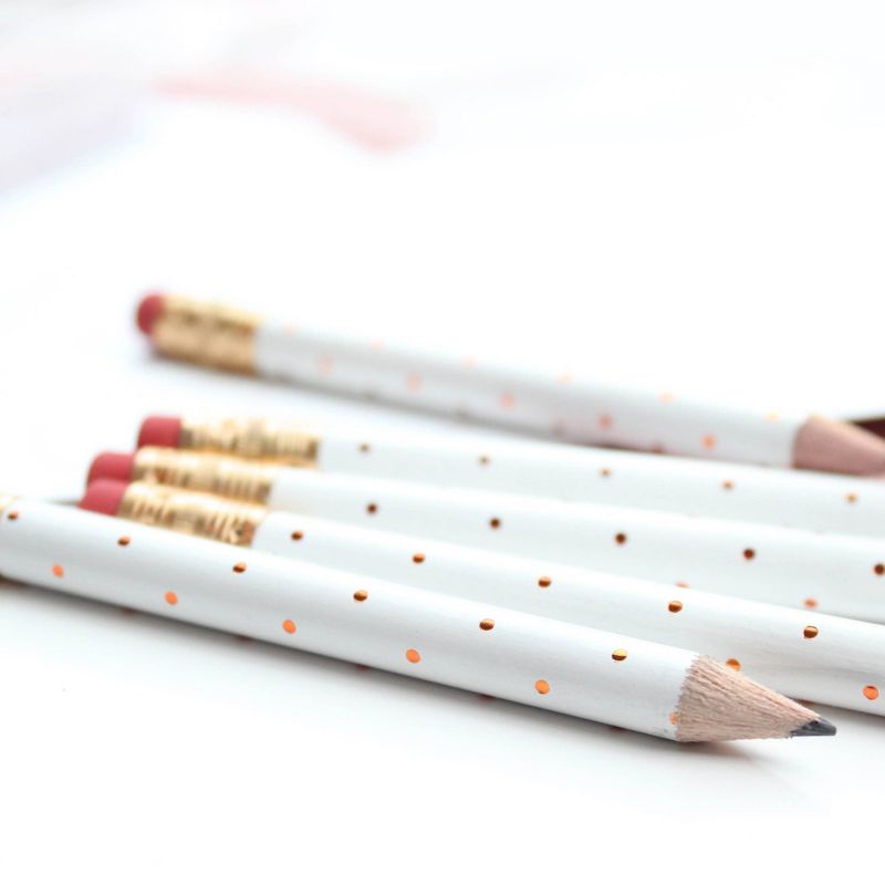 12pk Mini Pencils Polka Dots Foil Rose Gold