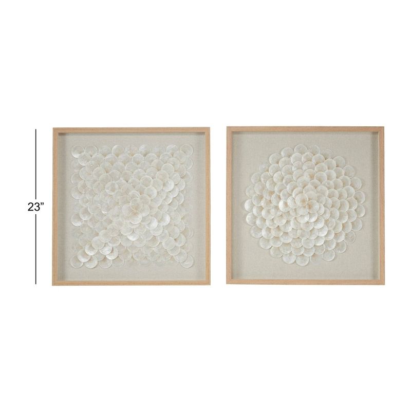 (Set of 2) 23.5" Square Shell Shadow Boxes Coastal Wall Art Natural/White - Olivia & May