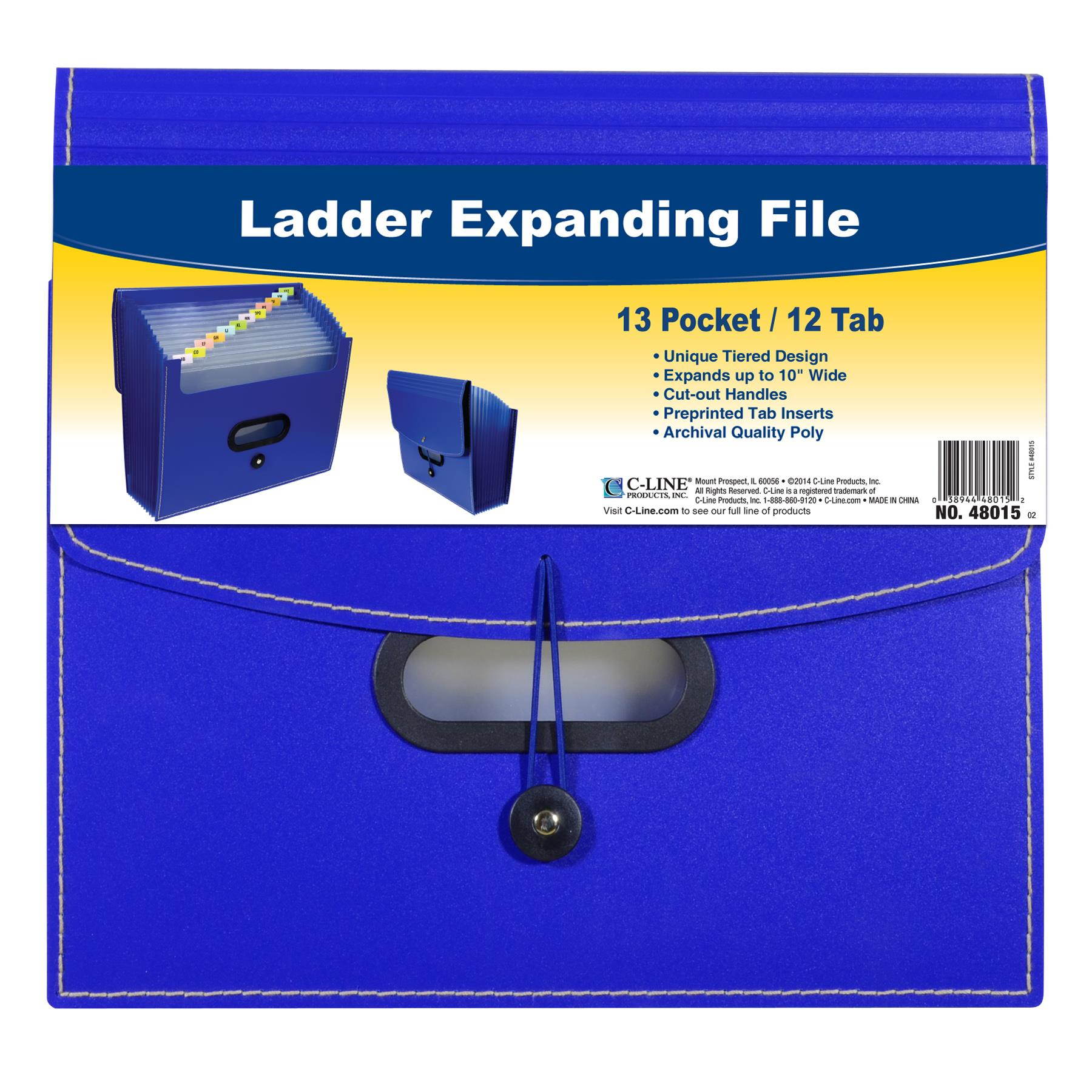 C-Line 13-Pocket Ladder Expanding File 10" Exp Letter 13 x 12 1/4 Blue 48015