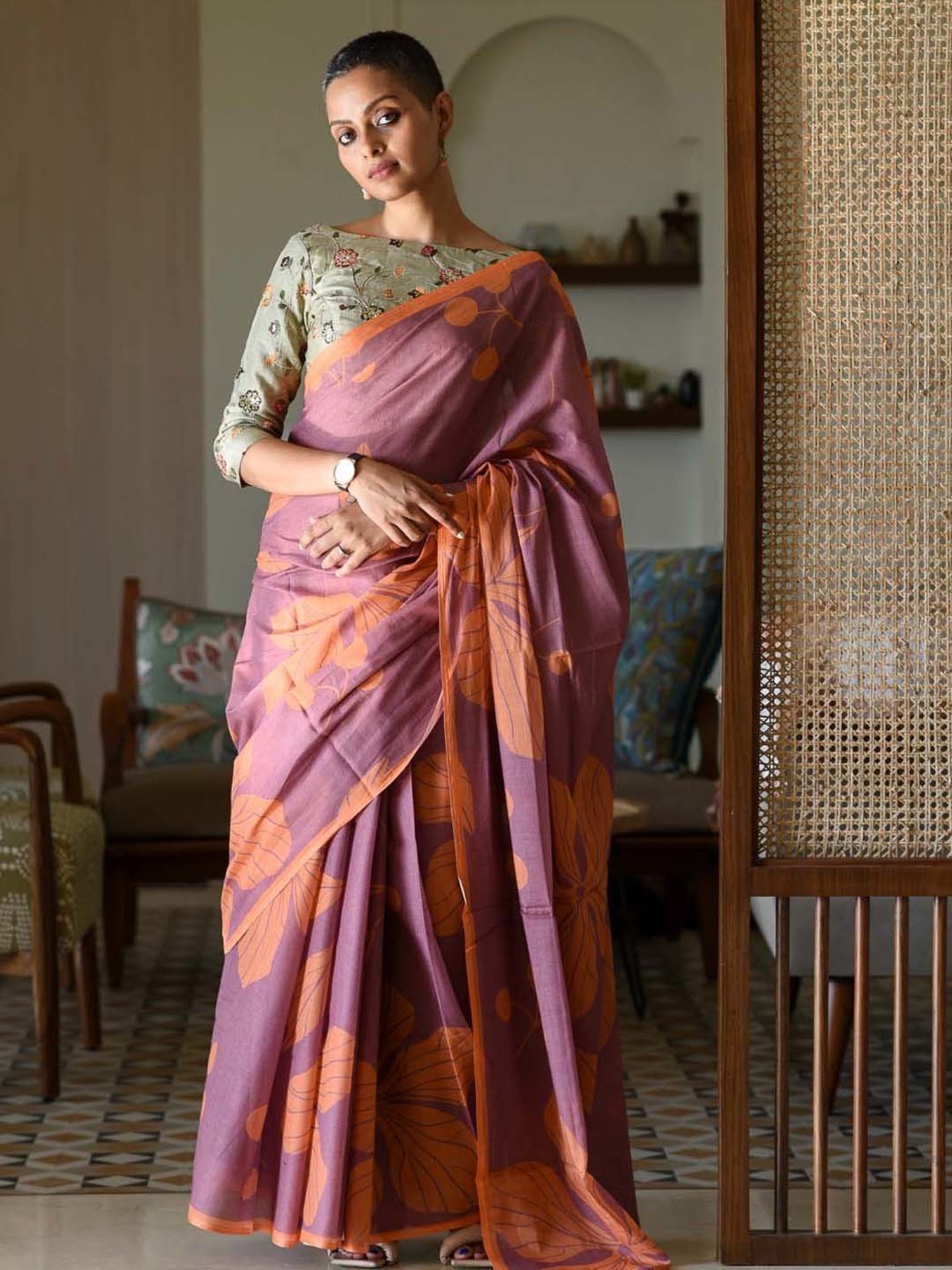 Suta Purple Pure Cotton Printed Saree