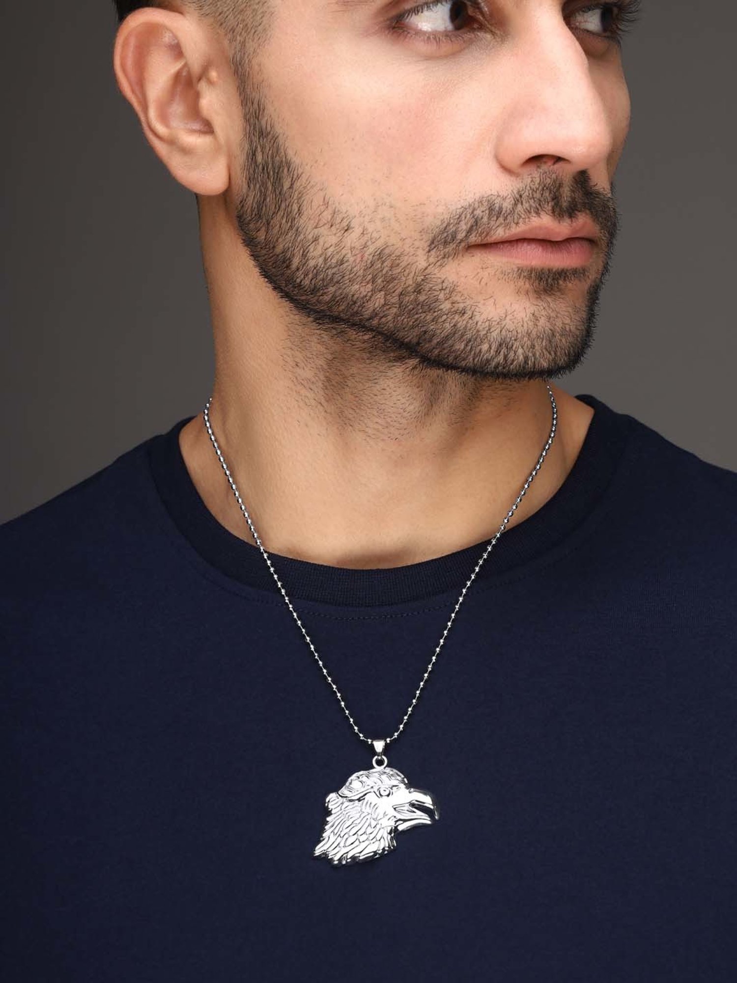 Bold by Priyaasi Majestic Eagle Face with Exquisite Silver-Plated Men's Chain