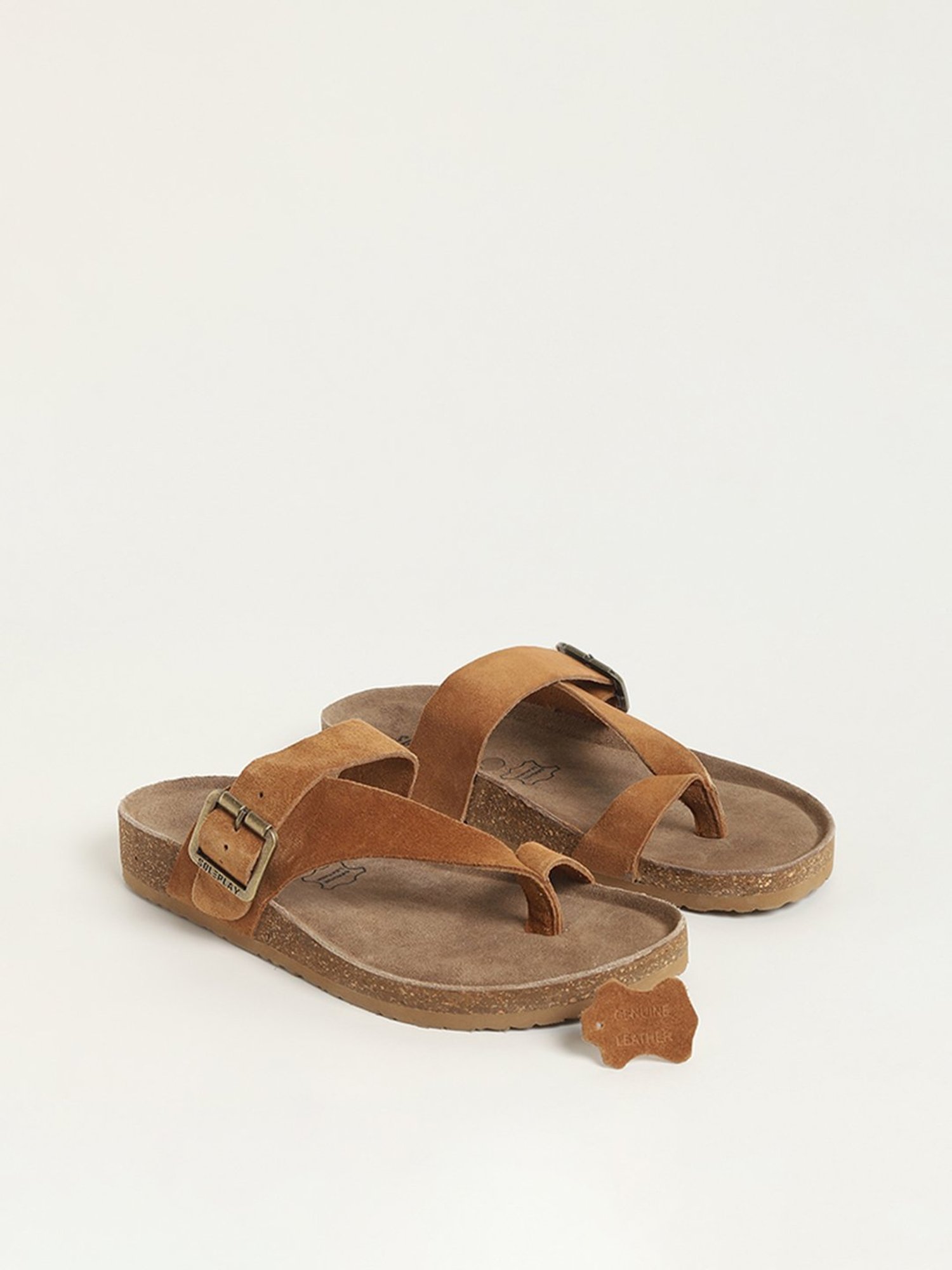 SOLEPLAY by Westside Brown Toe-Ring Comfort Leather Sandals