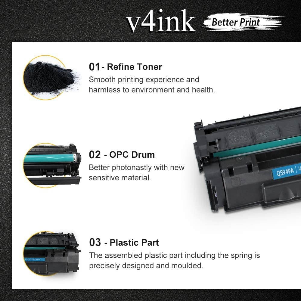V4INK Compatible 49A 53A Toner Cartridge Replacement for HP Q5949A Q7553A for use with HP Laserjet 1320 1320n P2015dn P2015 P2015n 3390 3392 1160 P2014 M2727nf MFP Printer (Black,2 Packs)