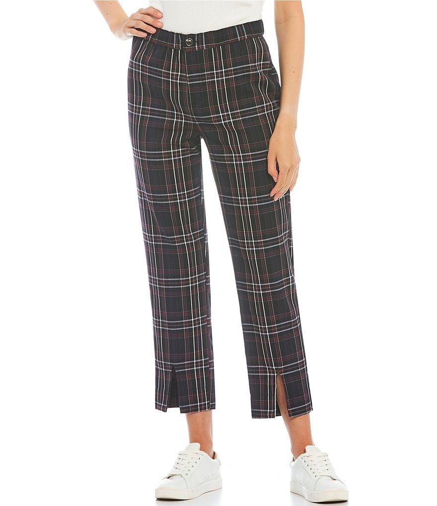 Jolt Plaid Slit Front Hem Trouser Pants