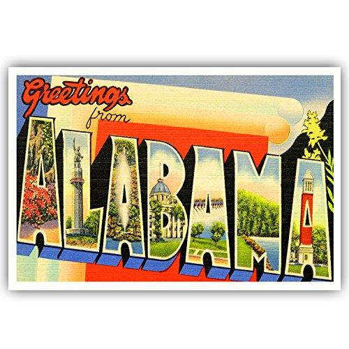GREETINGS FROM ALABAMA vintage reprint postcard set of 20 identical postcards. Large letter US state name post card pack (ca. 1930's-1940's). Made in USA.