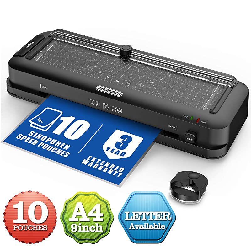 Laminator Machine  Thermal Laminator Personal 6in1 Desktop A4 Laminating Machine Builtin Paper Trimmer Punch and Corner Rounder with 10 Pouches Sheets for Home Office School Black
