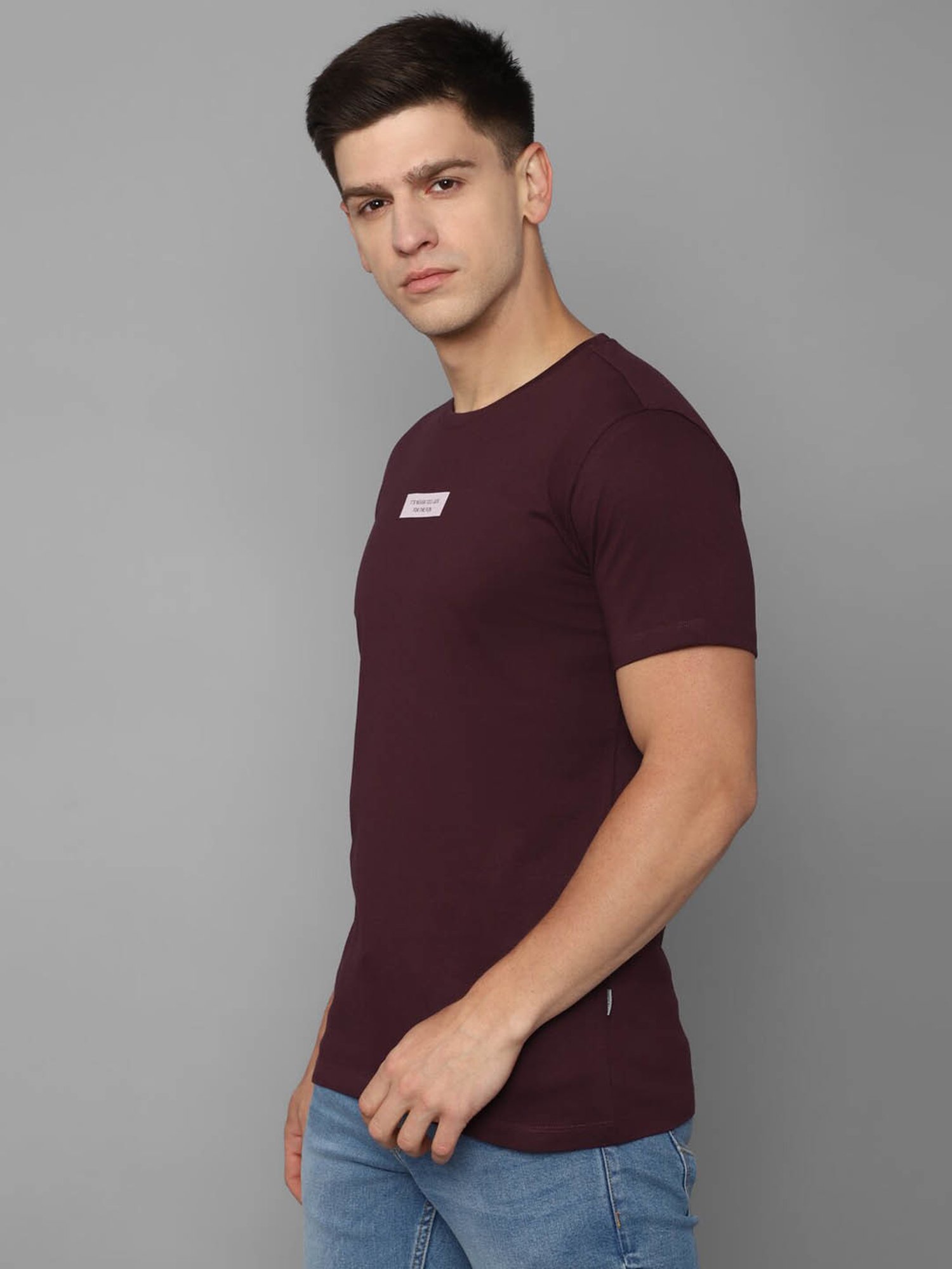 Louis Philippe Jeans Brown Cotton Slim Fit T-Shirt