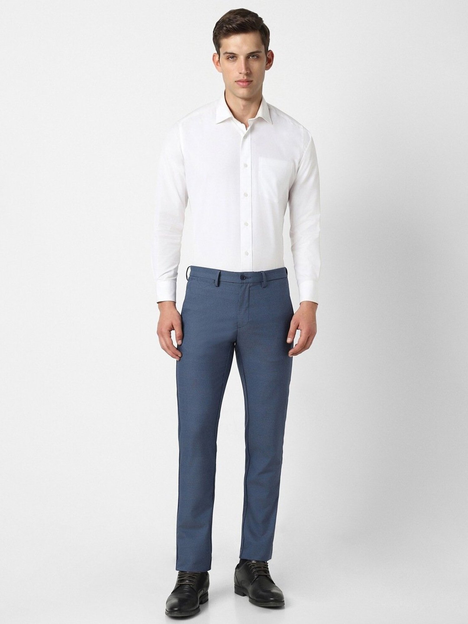 Van Heusen Blue Slim Fit Checks Trousers