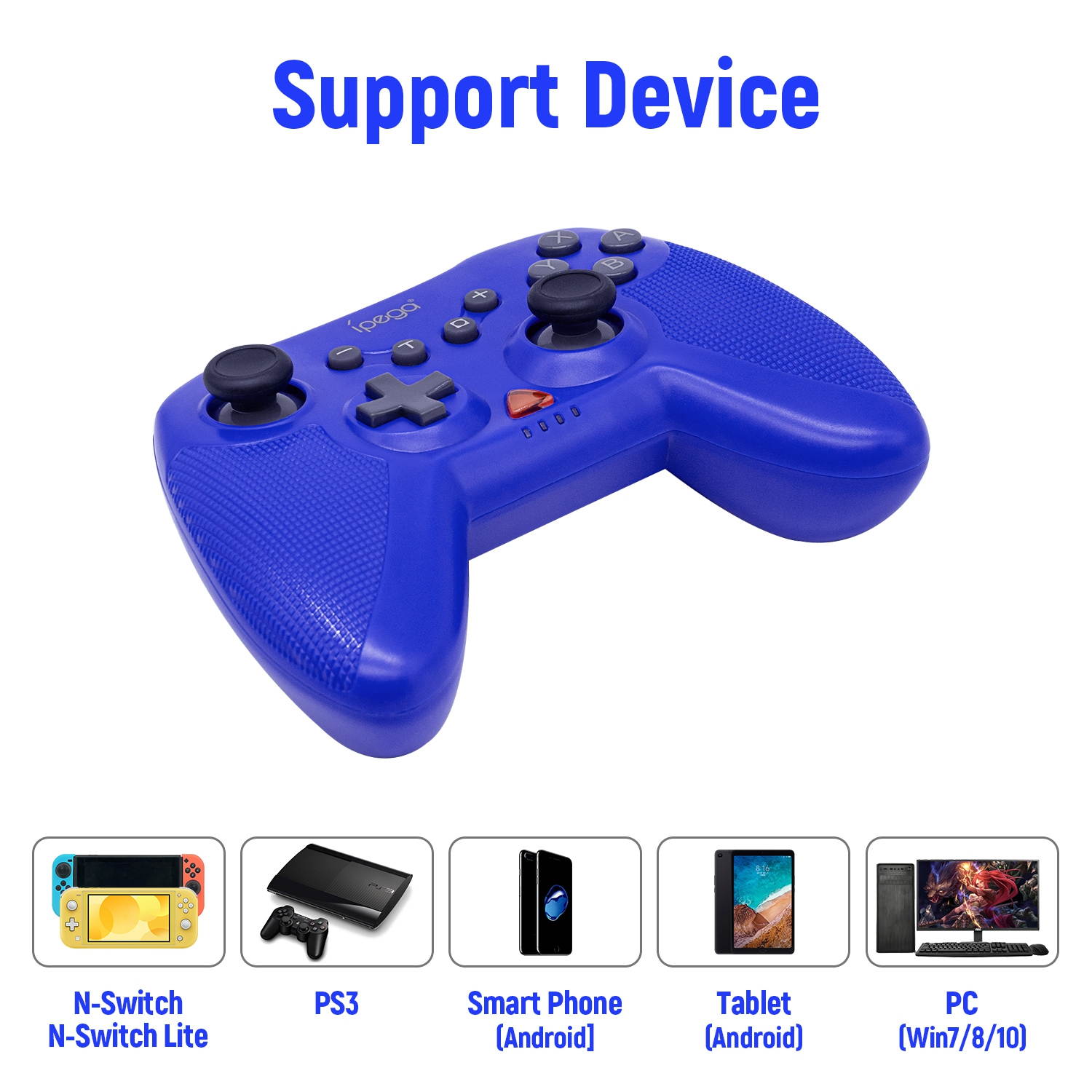 iPega PG-SW020C Wireless Controller Bluetooth Gamepad for Nintendo Switch/Switch Lite/Android/PS3/Window PC - Blue