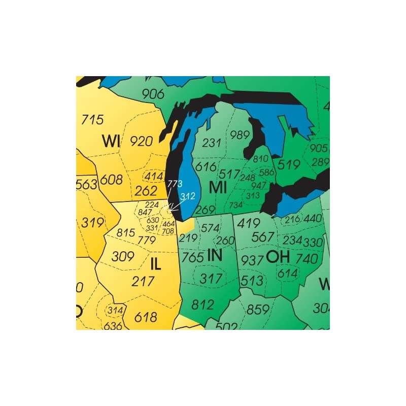Set of 6 North America Laminated Gloss Full Color Time Zone Area Code Maps Incudes Reverse Lookup Desk Size Large 11 x 17