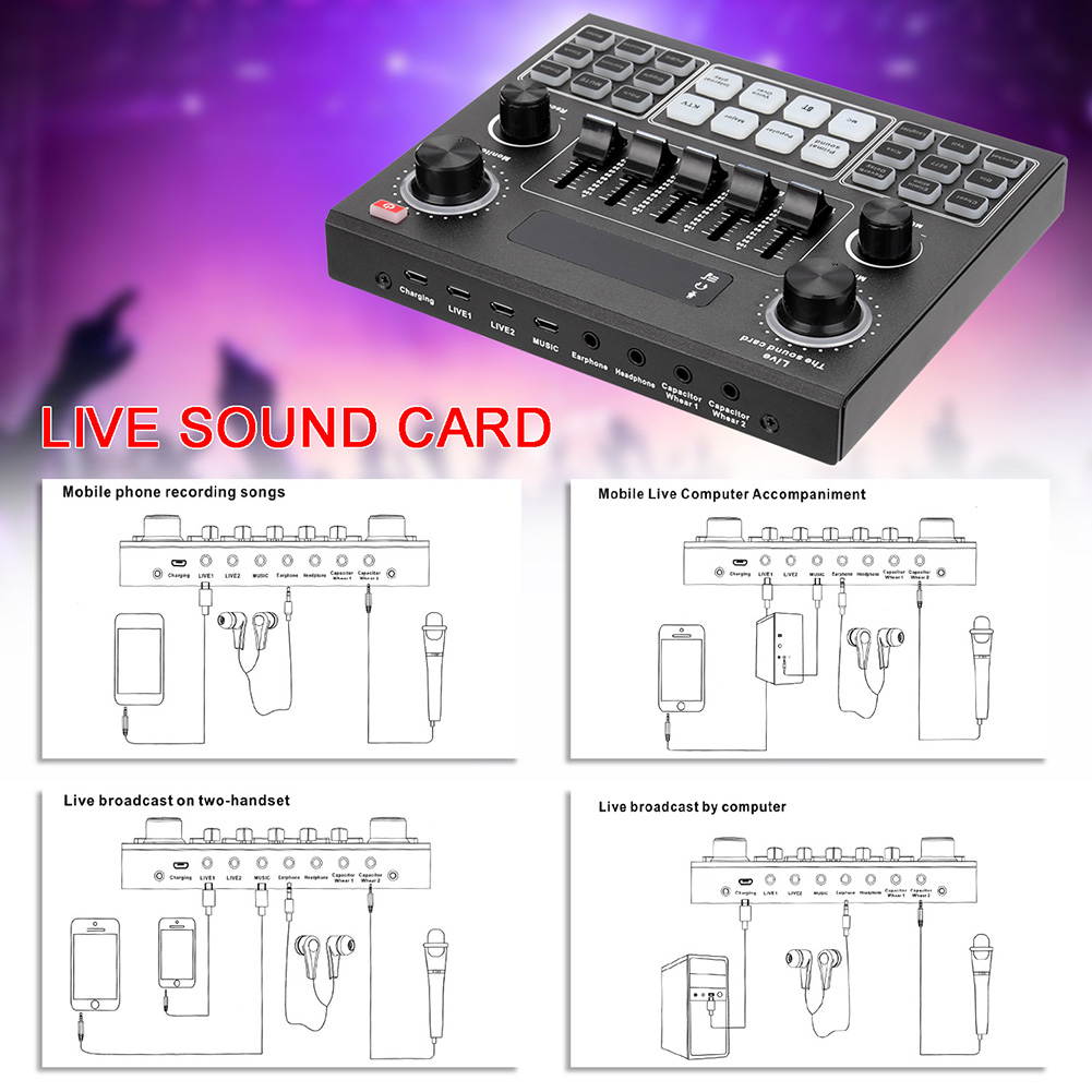 V9 Audio Studio Sound Card 3.5mm Microphone Headset Live Broadcast Bluetooth Sound Adapter for Phone Computer