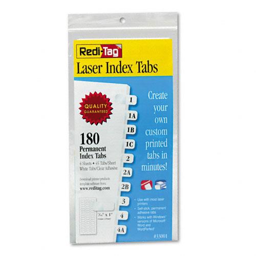Redi-Tag Laser Printable Index Tabs 7/16 Inch White 180/Pack 33001