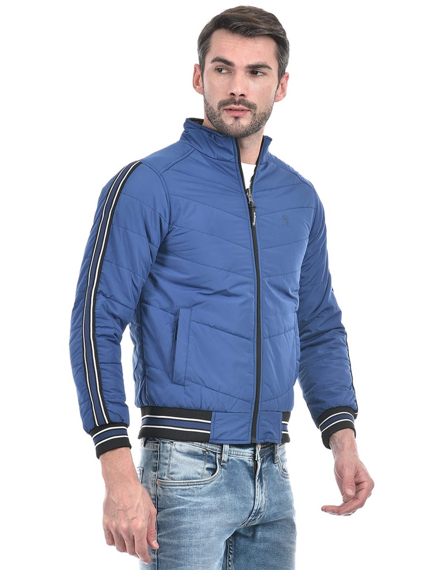 Integriti Blue & Black Regular Fit Striped Reversible Jacket