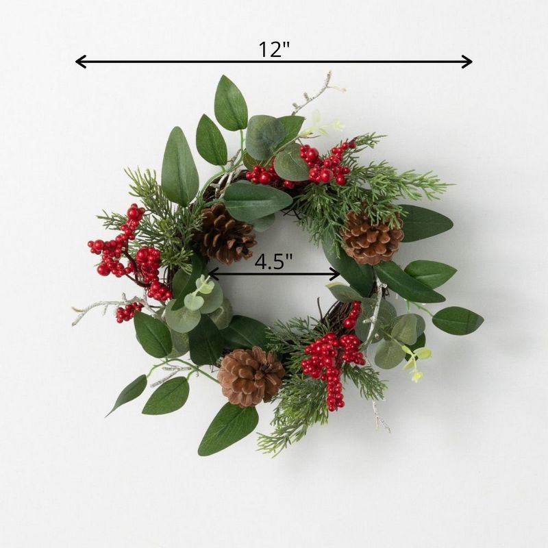 Sullivans Pine & Berry Artificial Mini Wreath 12"H Green