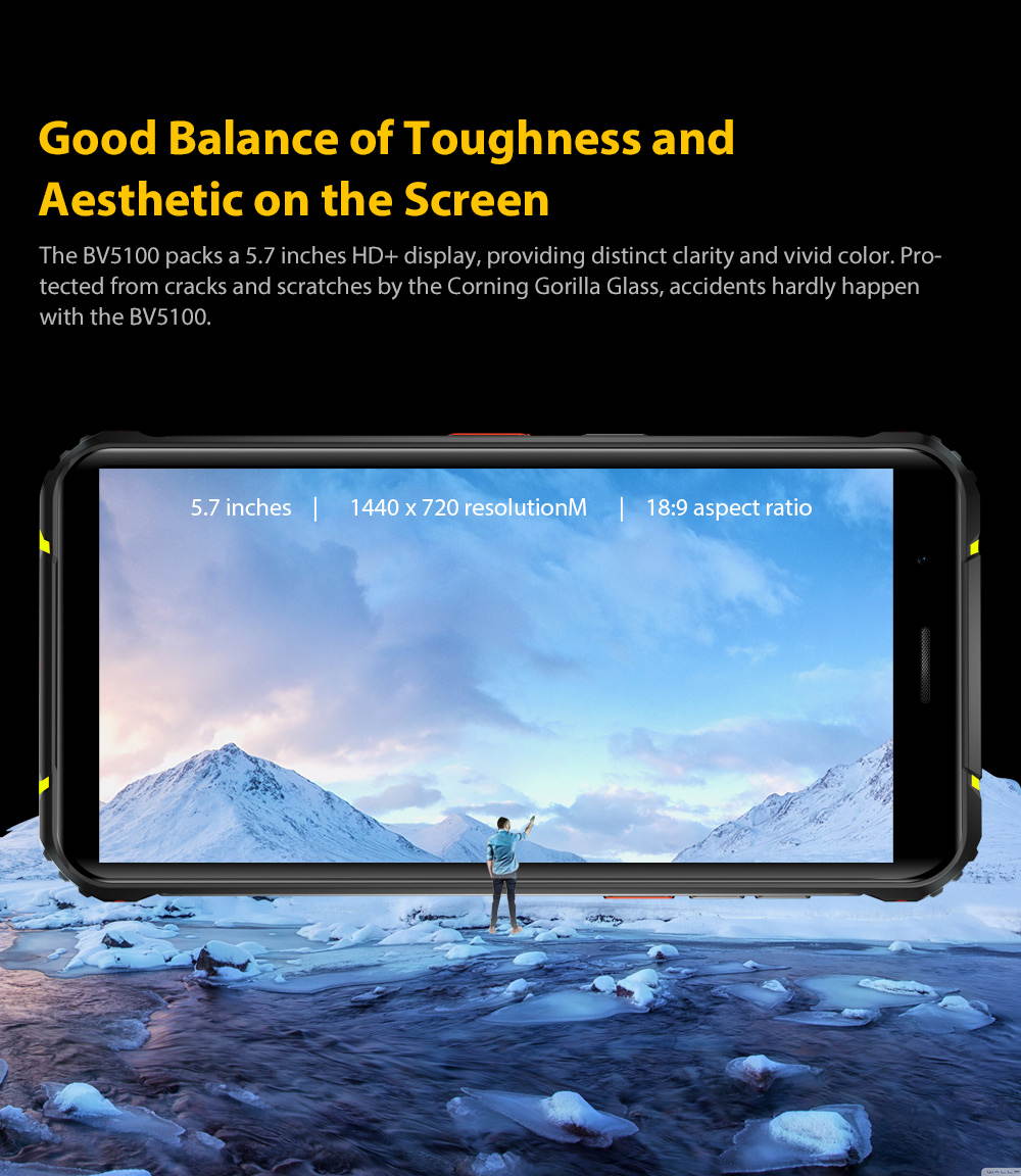 Blackview BV5100 4G Rugged IP68 Android 10 Smartphones, 4GB + 128GB, 16MP + 13MP Camera, Wireless Charging, Unlocked Mobile Phone, HD + 5.7 '', NFC FM Compass