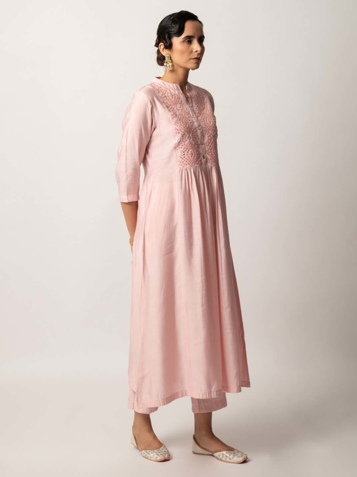 Ekohum Light Pink Gathered A-Line Kurta