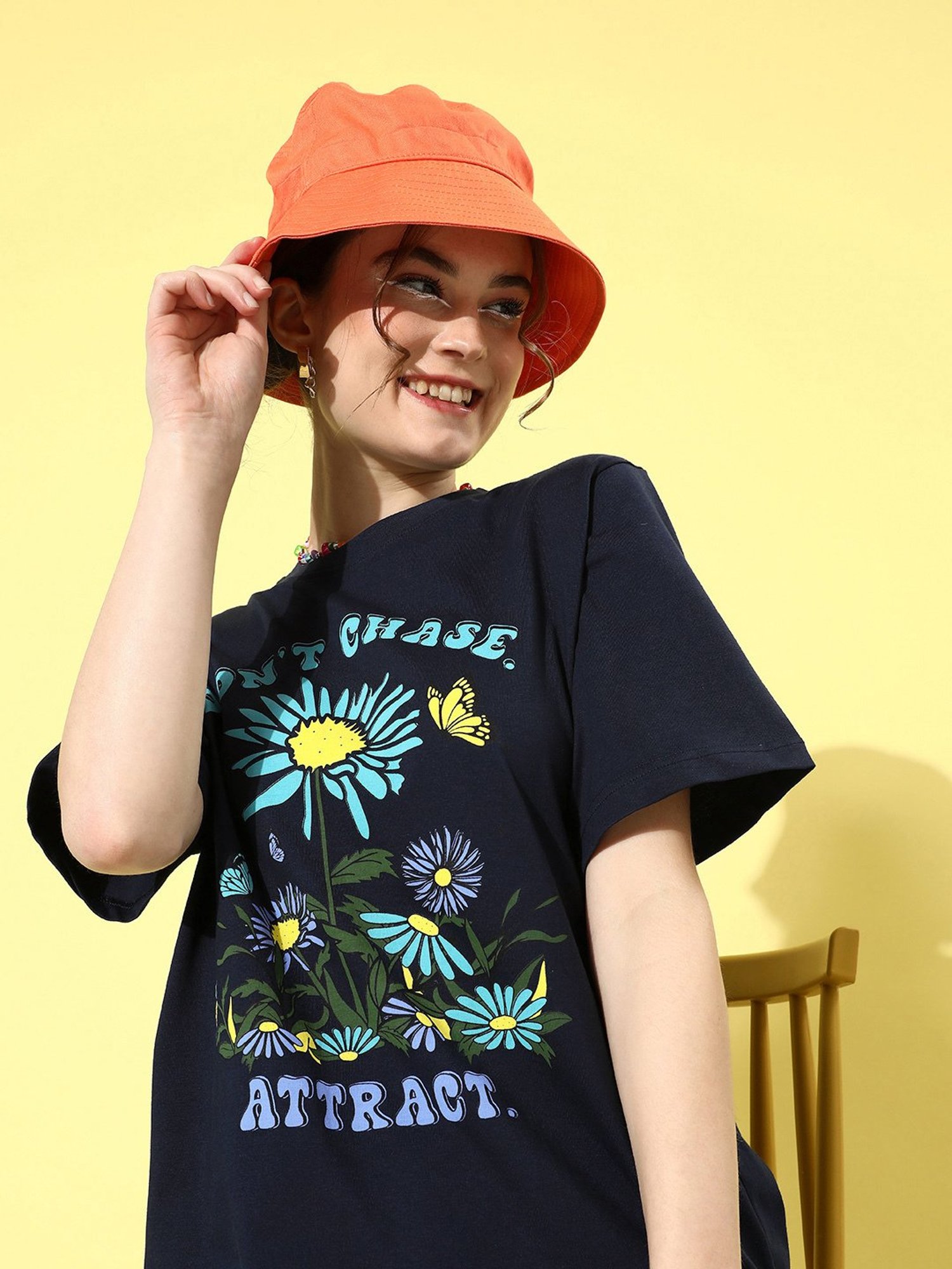 Dillinger Navy Cotton Graphic Print Oversized T-Shirt