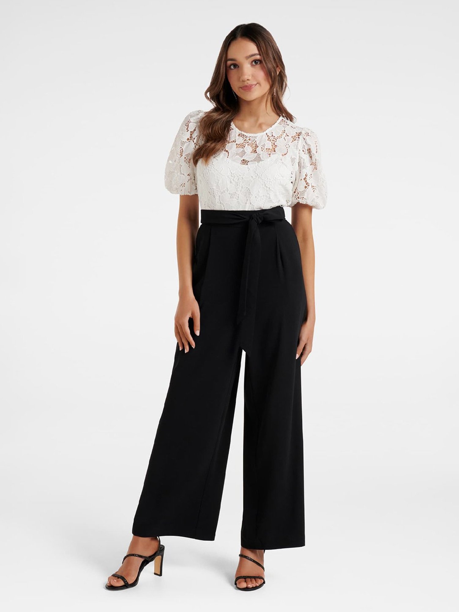 Forever New White & Black Lace Jumpsuit