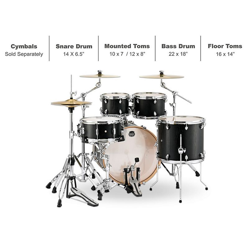 Mapex Mars Series 5-Piece Rock Shell Pack with 22 in. Bass Drum Nightwood Chrome