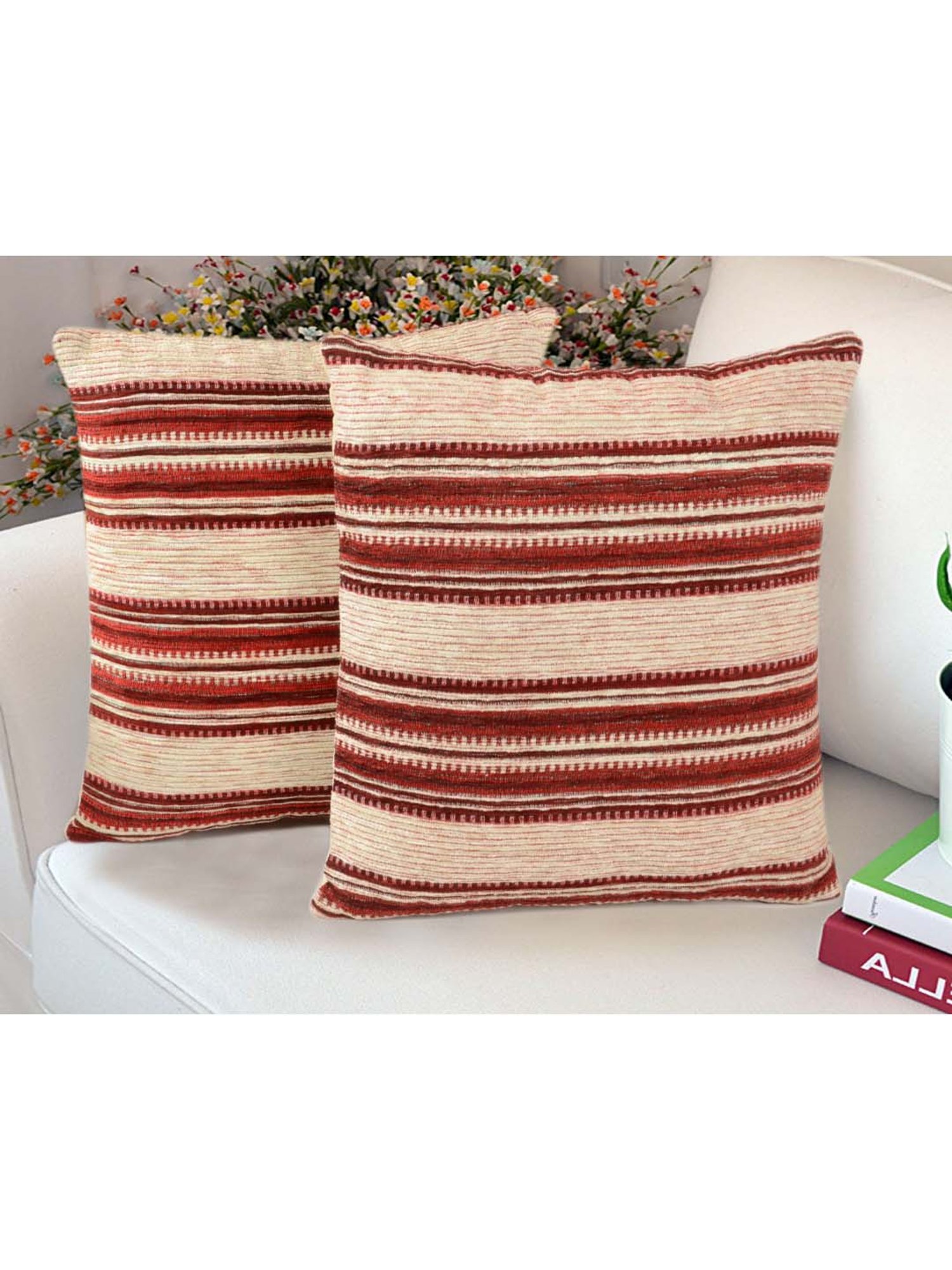 Saral Home Maroon Chenille Cushion Covers - Set of 2
