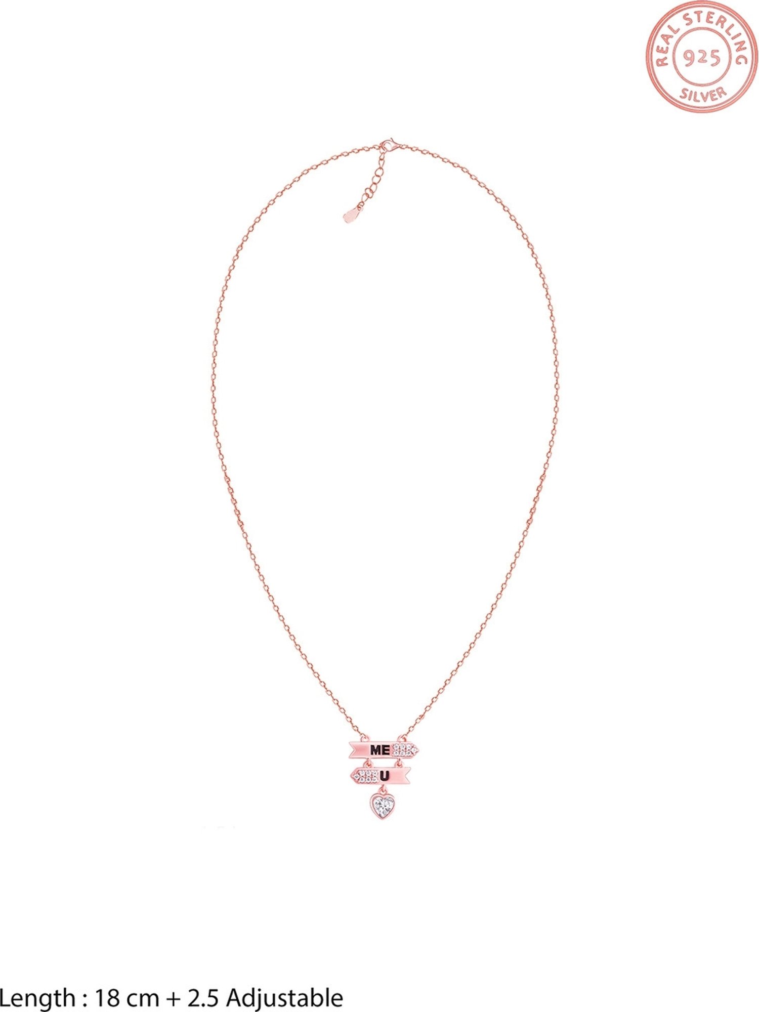 GIVA Love is Everywhere 92.5 Sterling Silver Enamel You and Me Rose Gold Necklace