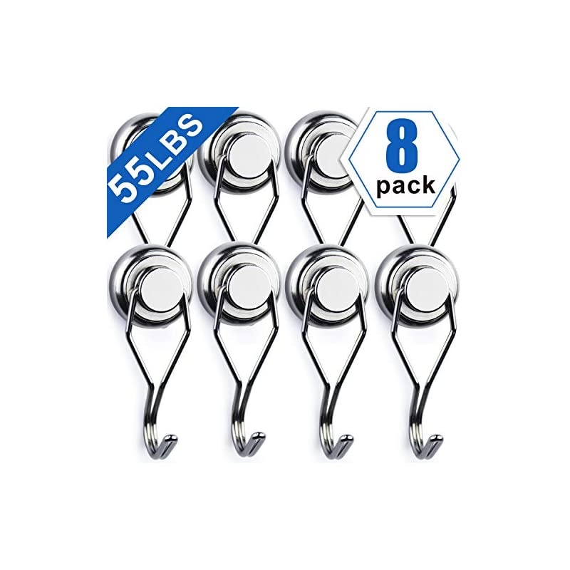 60LBS Swivel Swing Magnetic Hooks, Neodymium Magnet Hooks - Great for Your Refrigerator and Other Magnetic Surfaces 67.5mm(2.66in) in Length - Pack of 8