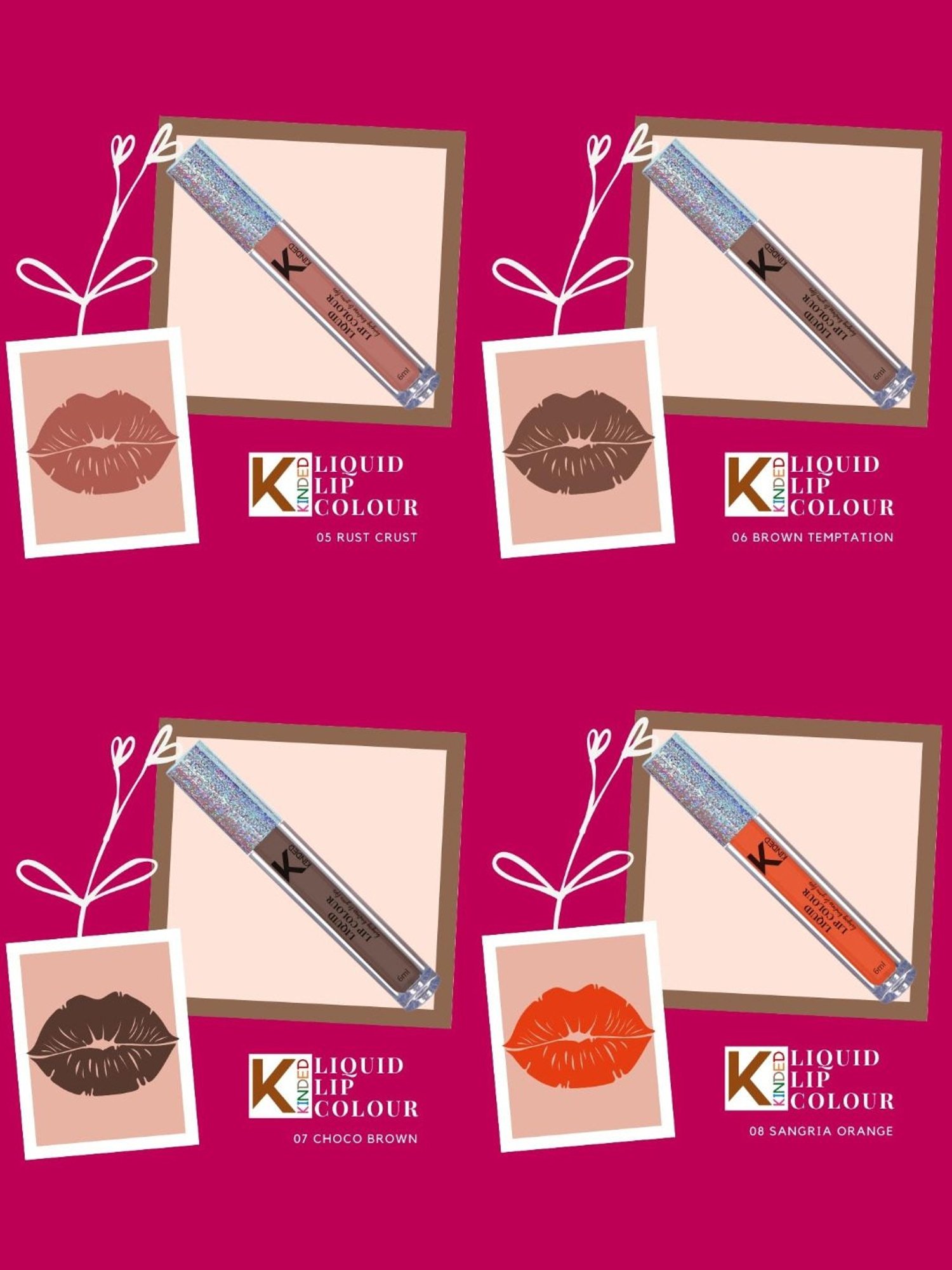 KINDED Liquid Lip Colour Set, Pack of 10