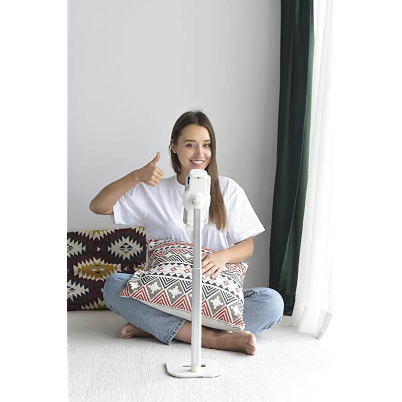 Aluminum Cell Phone Tablet Stand Folding 360&deg; Swivel Extended to 18quot fits 411quot Display TabletsSmartphones Designed for Kitchen Office Showroom Vloger Youtuber Pearl White