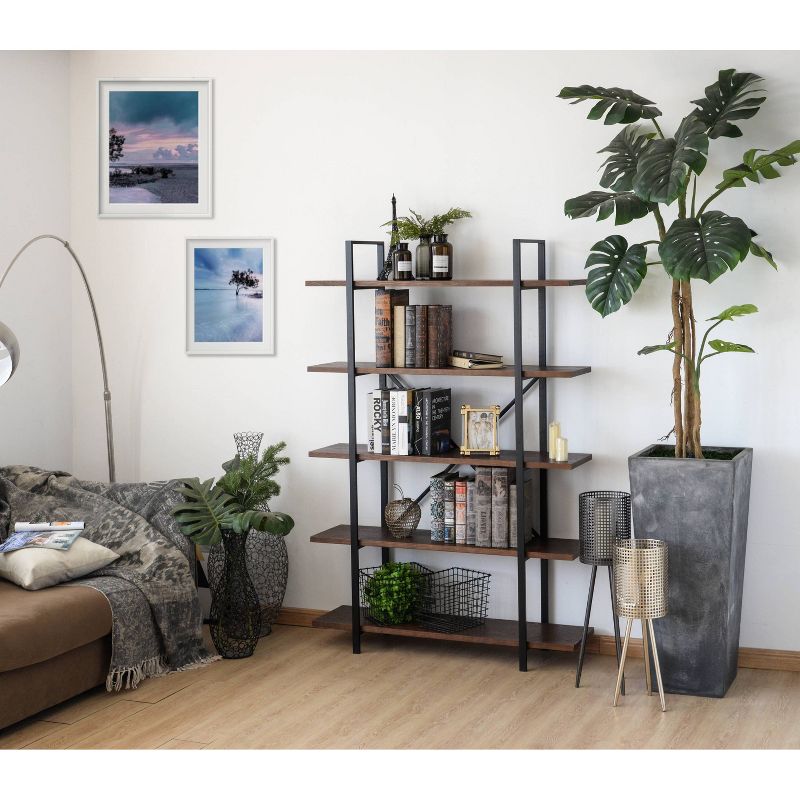 70" Camas 5 Shelf Etagere Bookshelf Walnut Brown - Summerland Home