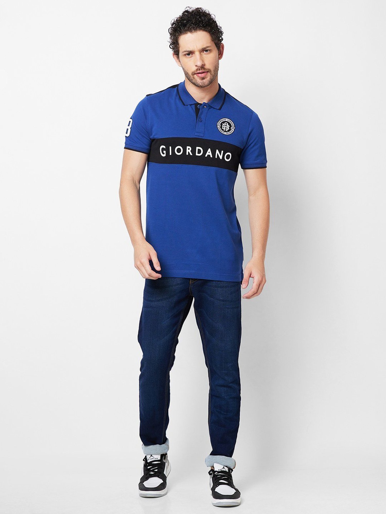 Giordano Navy Slim Fit Colour Block Polo T-Shirt