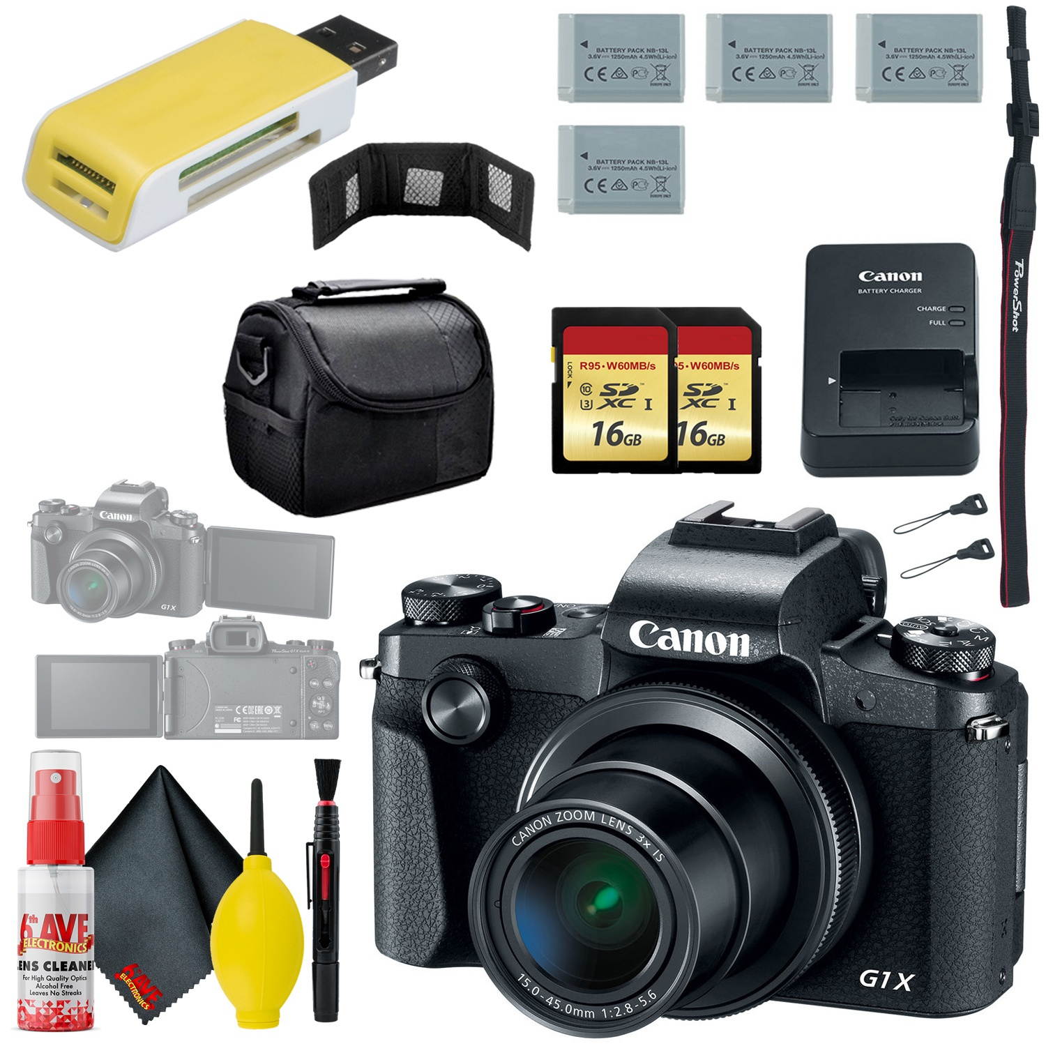 Canon PowerShot G1 X Mark III Digital Camera & 16GB MicroSD x2 & Carrying Case & Battery x3