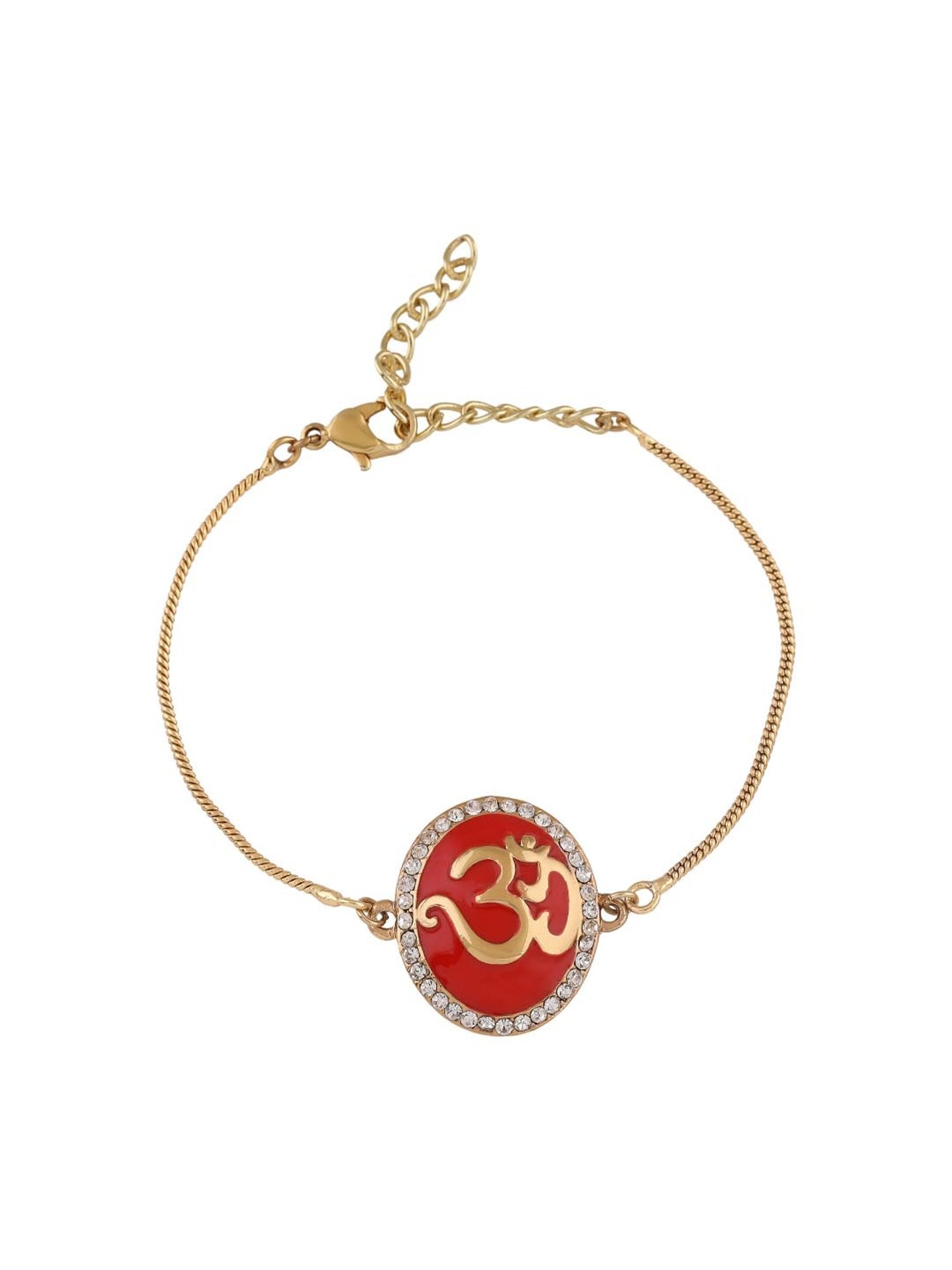 Estele Gold-Plated Eternal Om Bracelet with Red Enamel & Crystals for Women