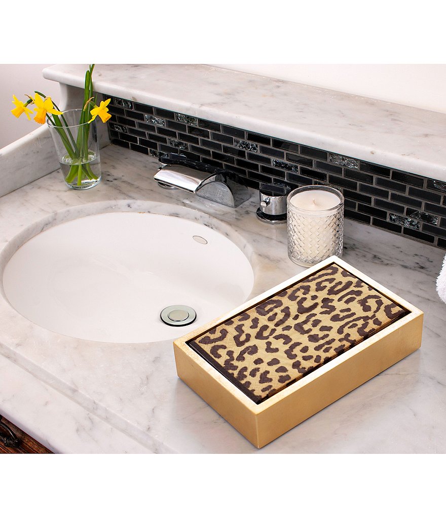 Caspari Zanzibar Paper Guest Towel & Gold Lacquer Holder Set