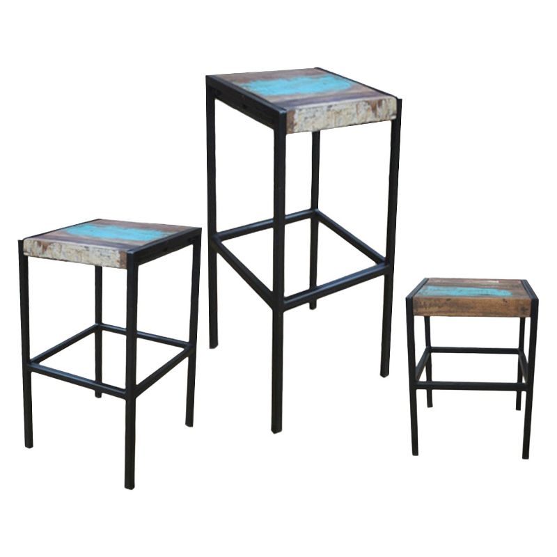 Industrial Reclaimed Wood and Iron Stool - (18H x 14W x 14D) - Natural - Timbergirl