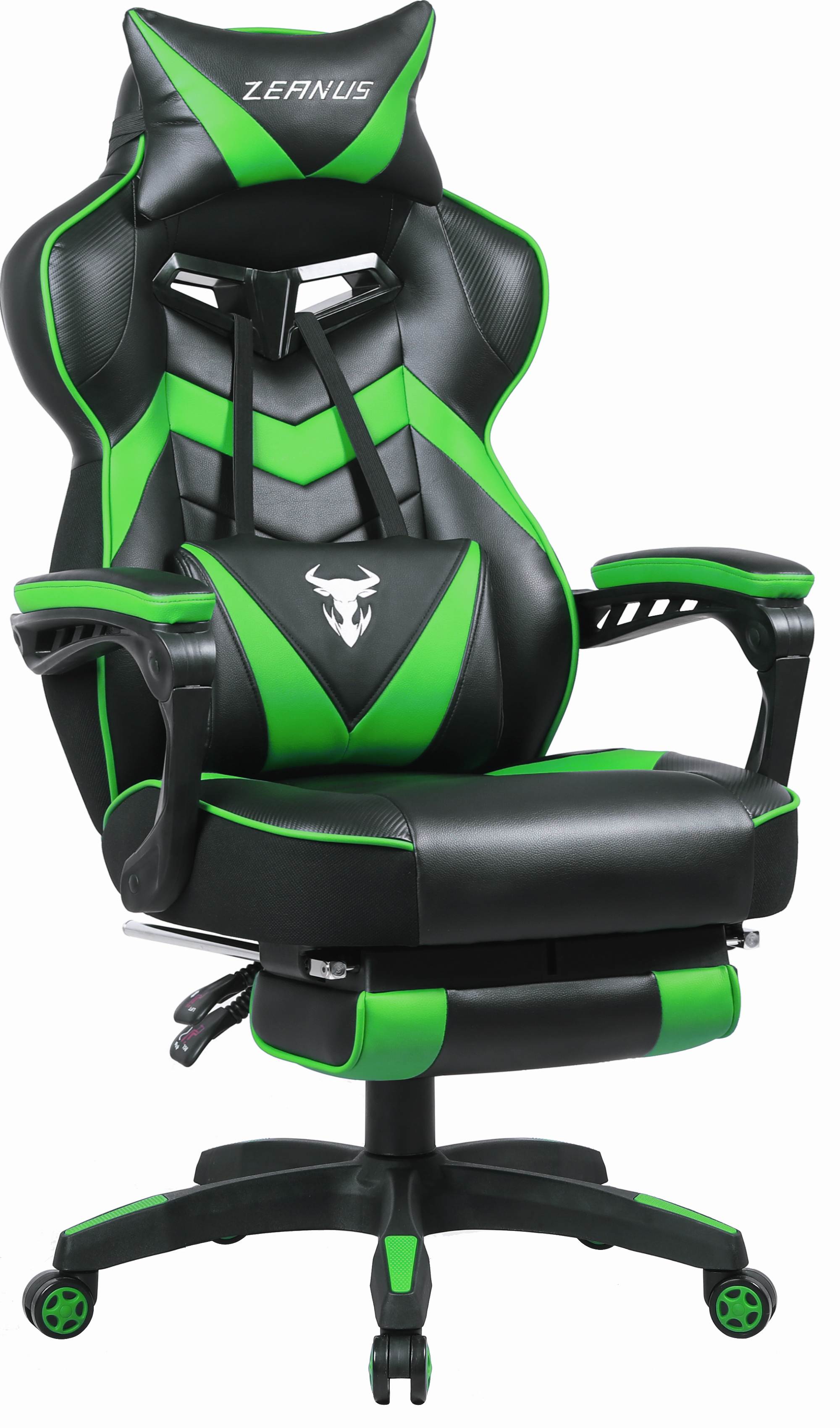 Zeanus Gaming Chair for Adults Green, Gaming Chair with Footrest, Massage Computer Gaming Chair, Reclining Gaming Desk Chair, Big and Tall Video Gaming Chair, Racing Style Chair, E-Sports Gamer Chair