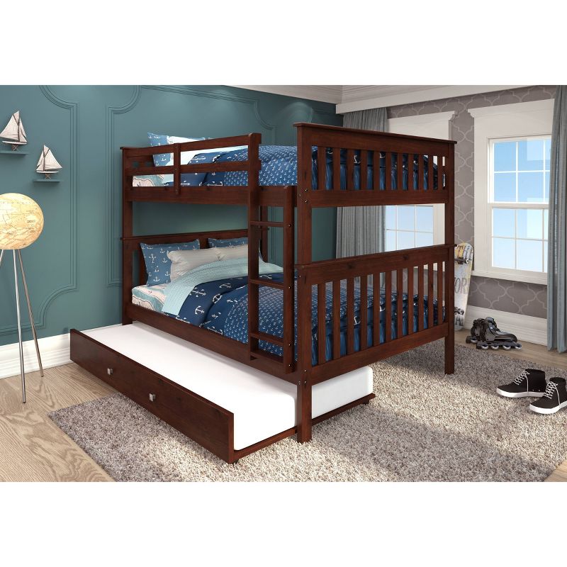 Full/Full Mission Bunk Bed with Trundle Bed Dark Cappuccino - Donco Kids