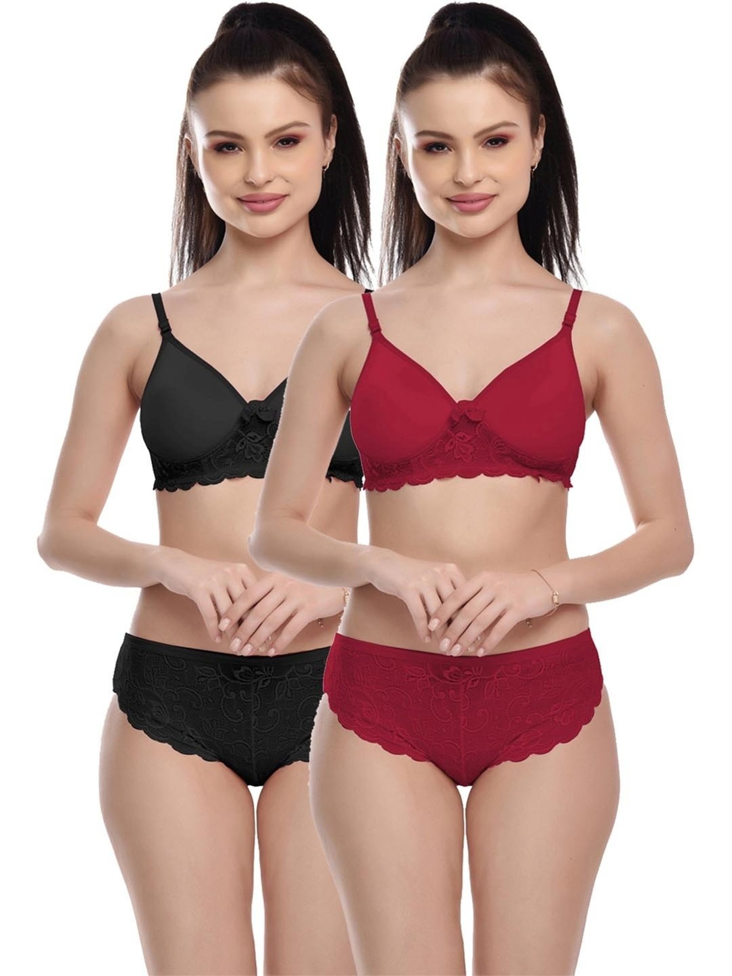 mod & shy Pink Self Pattern Lingerie Set