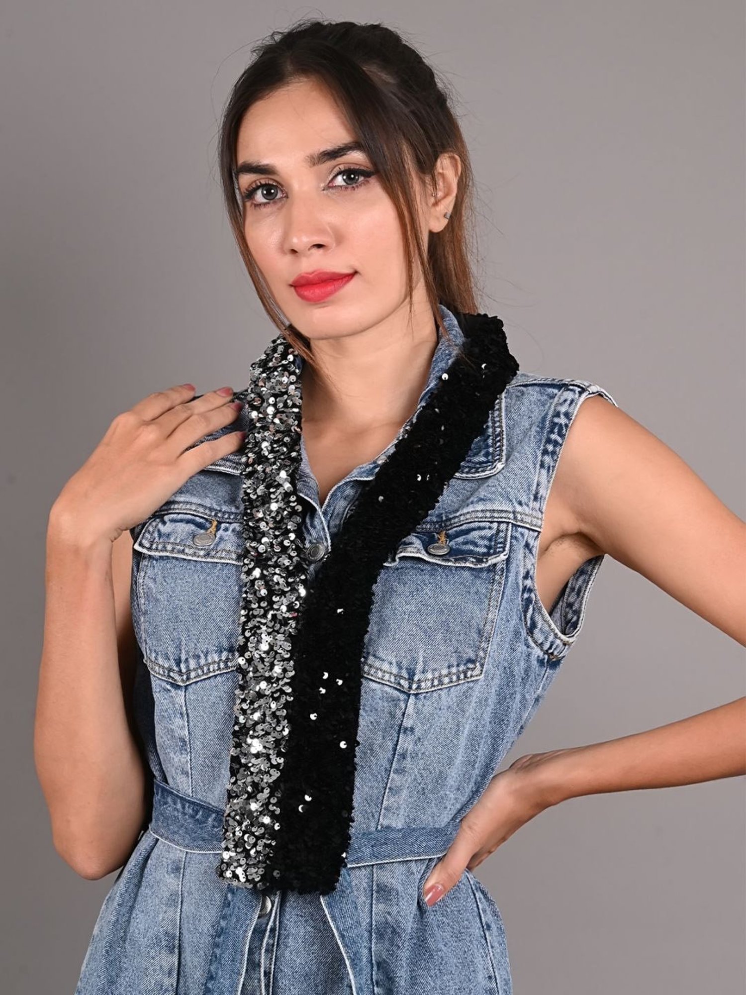 Odette Black Fabric Embellished Collar