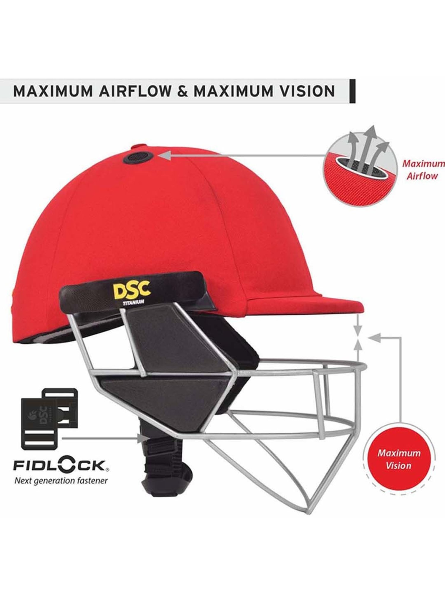 DSC Scud LITE Titanium Premium Cricket Helmet with Neck Guard Size - M