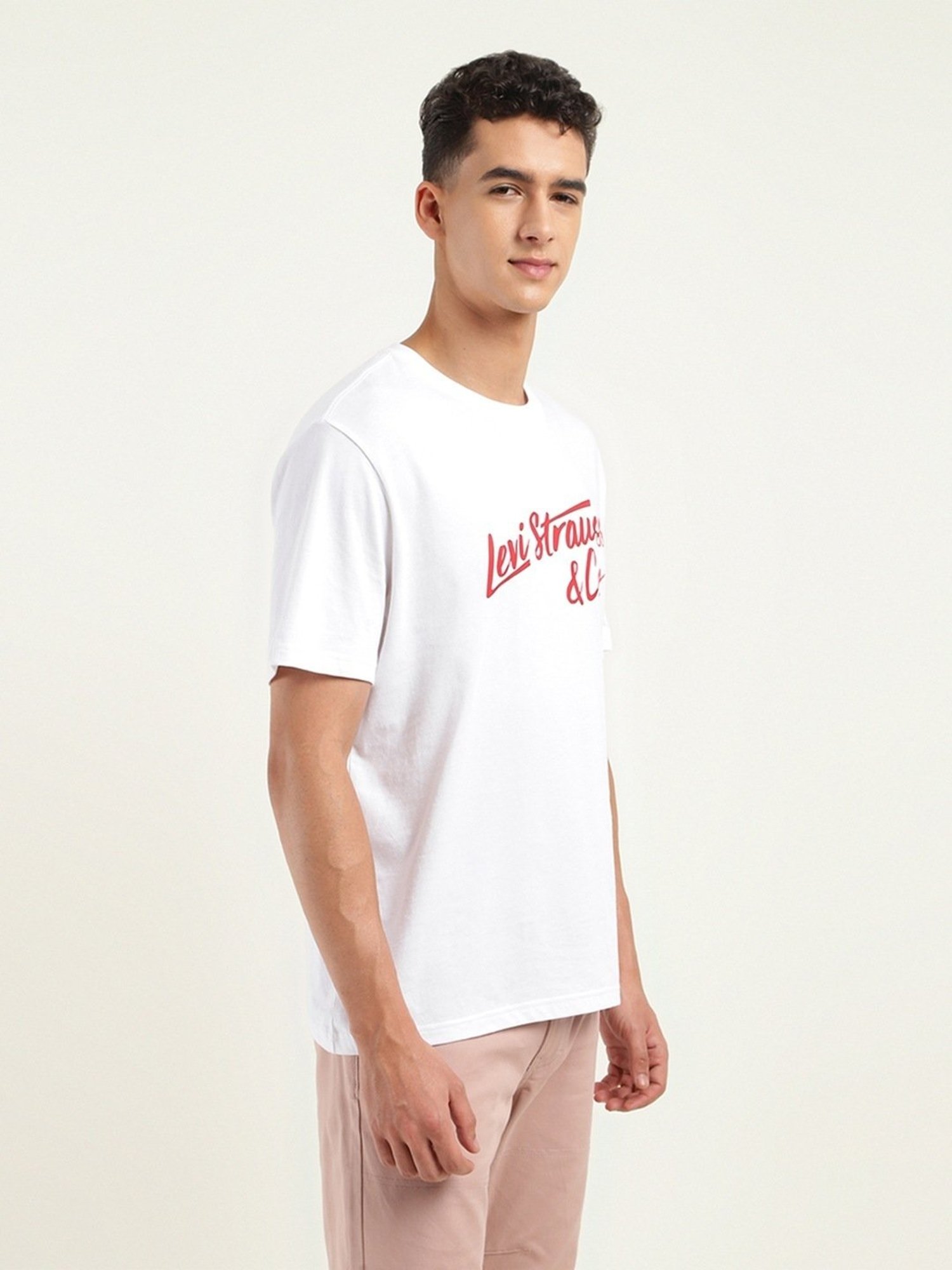 Levi's White Cotton Loose Fit Printed T-Shirt