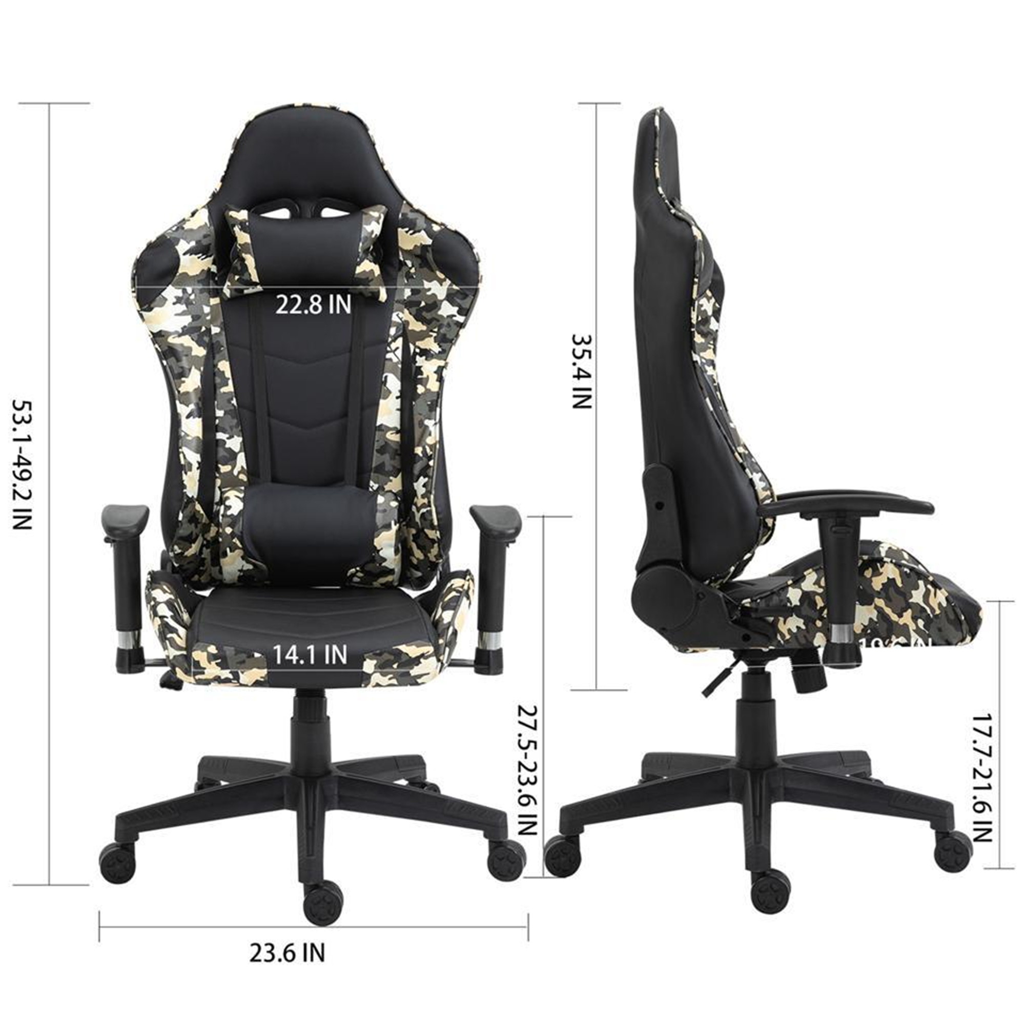 Ergonomic Gaming Chair Racing Chair E-Sports Chair Home Office Chair Computer Game Chair Backrest and Seat Height Adjustable Chair with PU Leather Lumbar Support and Headrest