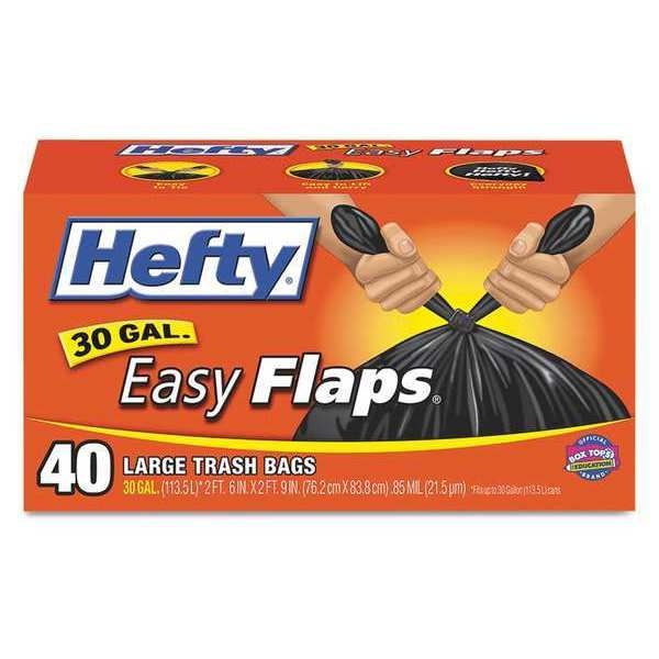 Hefty Easy Flaps Trash Bags 30gal Black 40/Box E27744