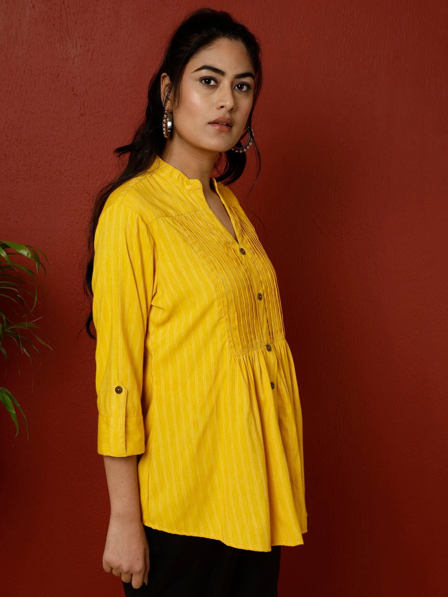 Jaipur Kurti Yellow Striped Top