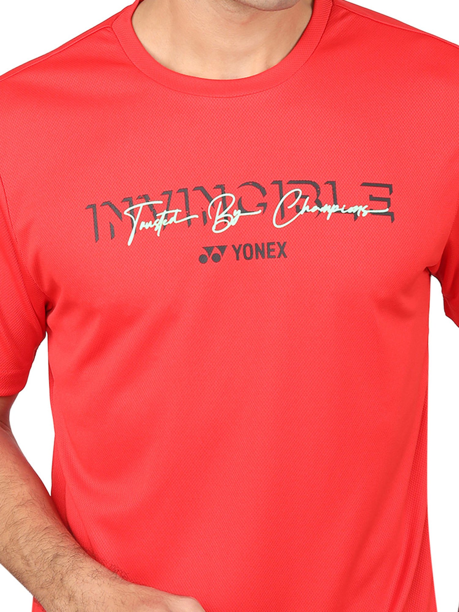 Yonex Red Regular Fit Graphic Print Badminton T-Shirt